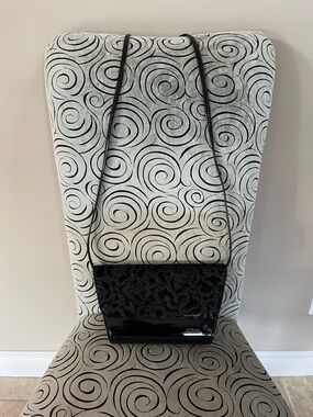 Black Evening Crossbody Bag with Gold Swirl Like Detail